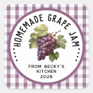 Homemade grape jam with chequered pattern square sticker