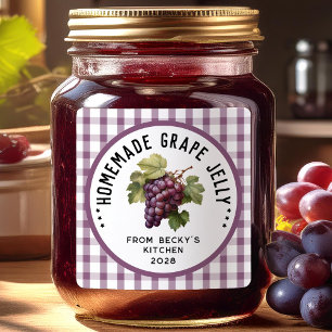 Homemade grape jelly with chequered pattern square sticker
