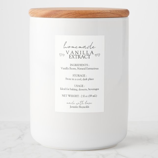 Homemade Handcrafted Vanilla Extract Instruction Food Label (Front)