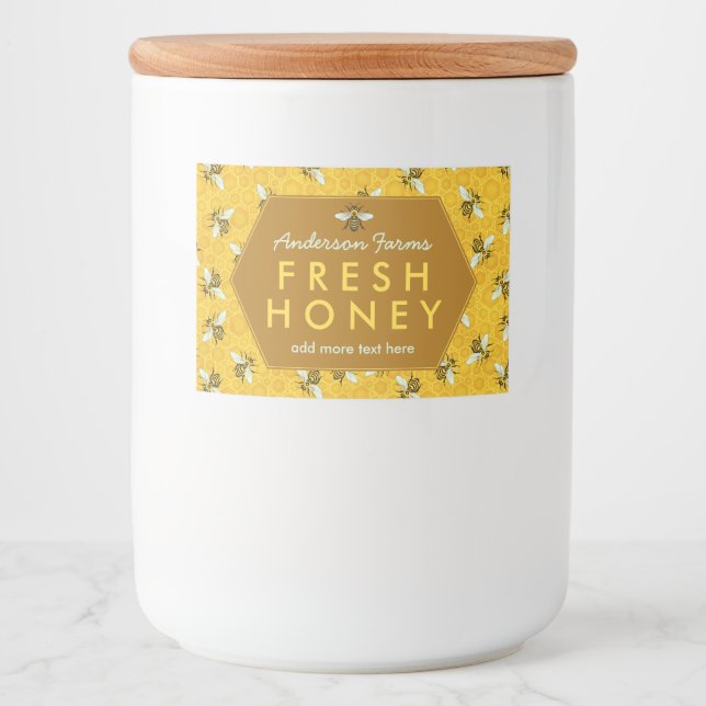 Homemade Honey Jar Labels | Bees Honeycomb Custom (Front)