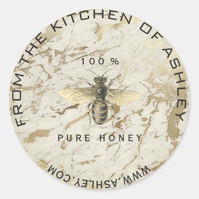 Homemade Honey Kitchen Marble Bee Web Sepia Classic Round Sticker (Front)