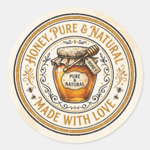 Homemade Honey, Pure and Natural   Made with Love  Classic Round Sticker