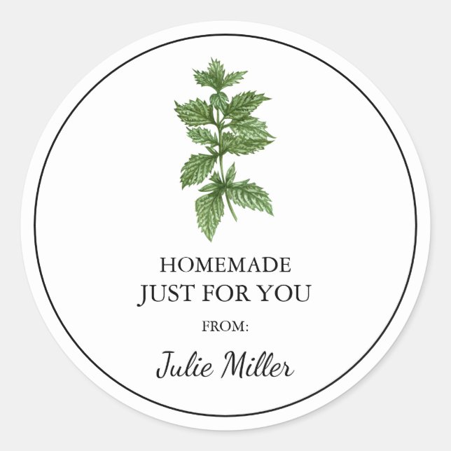 Homemade just for you lemon balm label (Front)
