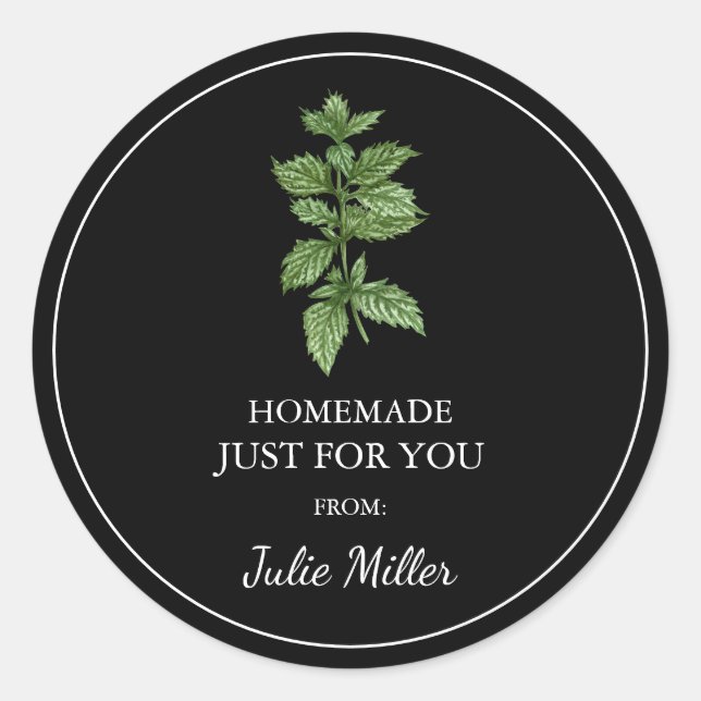 Homemade just for you lemon balm label (Front)