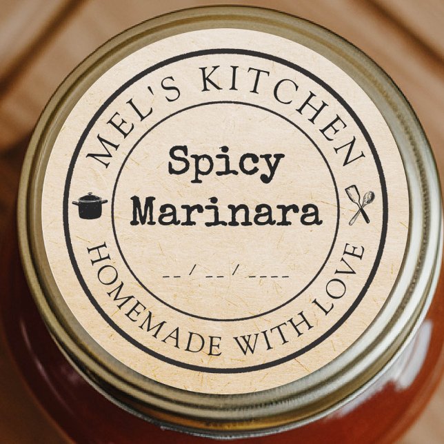 Homemade Kitchen Custom Product Packaging Kraft  Classic Round Sticker (homemade cans preserves jellies jams honey food sticker kraft label custom personalized kitchen)