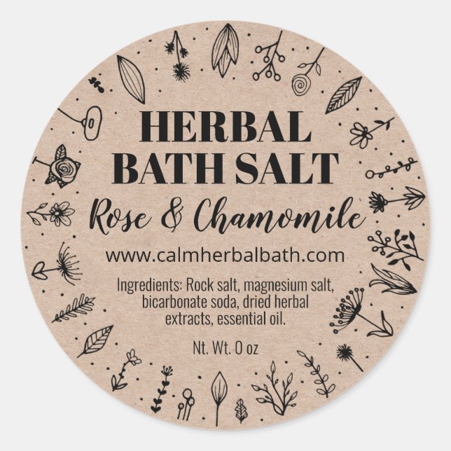 Homemade Kraft Herbal Bath Salt Labels (Front)