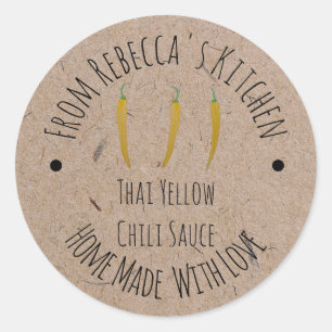 Homemade Kraft Paper   Thai Yellow Chilli Sauce  Classic Round Sticker