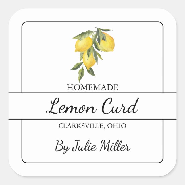 Homemade Lemon Curd Square Label (Front)