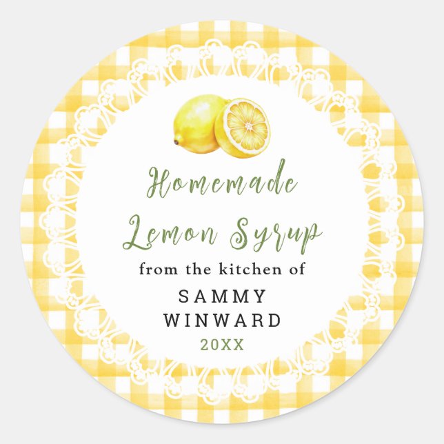 Homemade Lemon Syrup Bottle Label (Front)