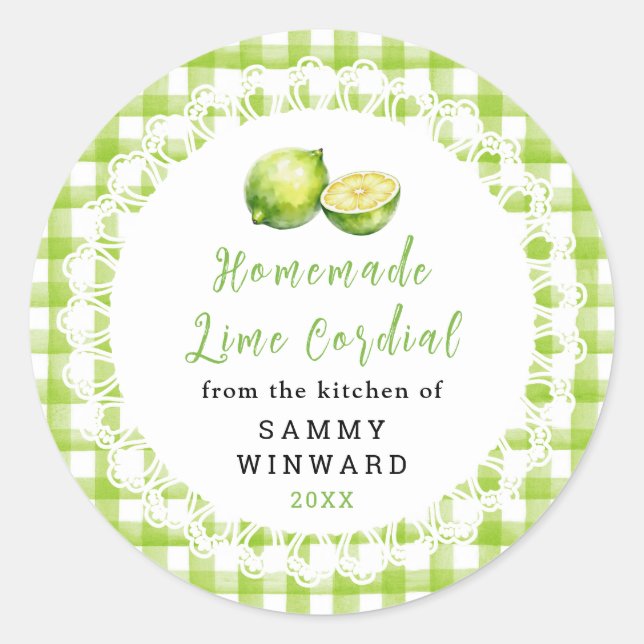Homemade Lime Cordial Bottle Label (Front)