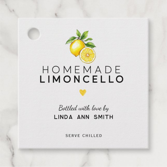Homemade Limoncello Personalised Bottled Favour Tags (Front)