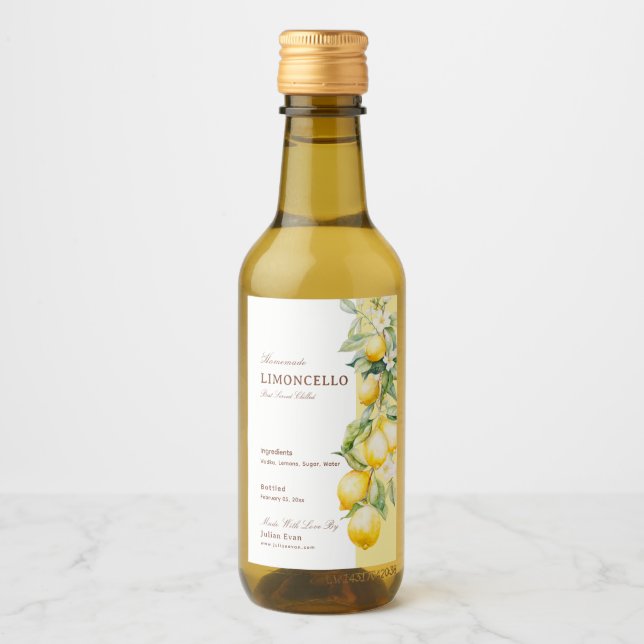 Homemade Limoncello Whimsical Watercolor Lemons Wine Label (Front)
