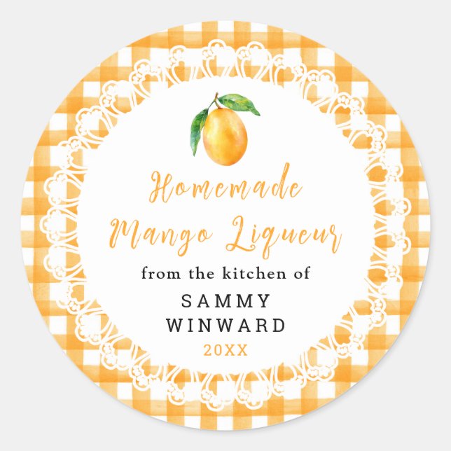 Homemade Mango Liqueur Bottle Label (Front)