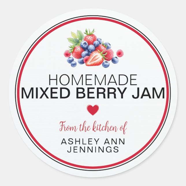 Homemade Mixed Berry Jam Label Personalized (Front)