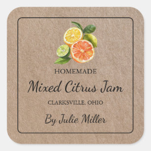 Homemade Mixed Citrus Jam Square Kraft Paper Label