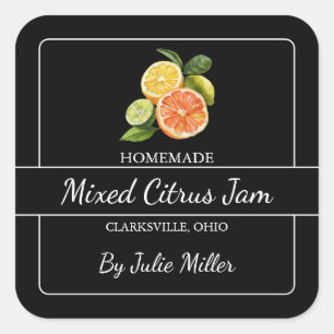 Homemade Mixed Citrus Jam Square Label Black