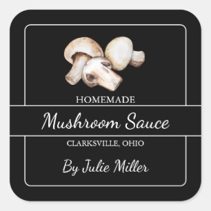 Homemade Mushroom Sauce Square Label Black