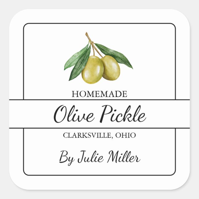 Homemade Olive Pickle Square Label (Front)