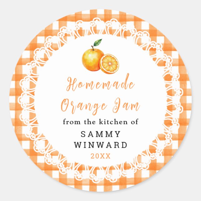 Homemade Orange Jam Jar Label (Front)