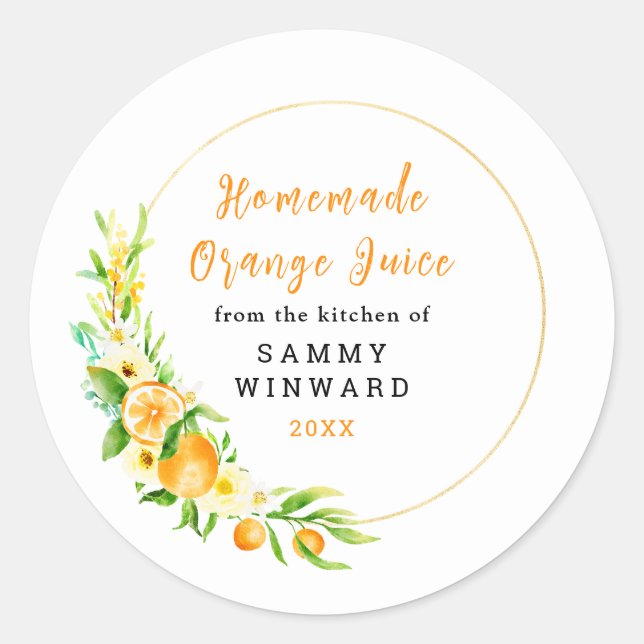 Homemade Orange Juice Canning Label (Front)