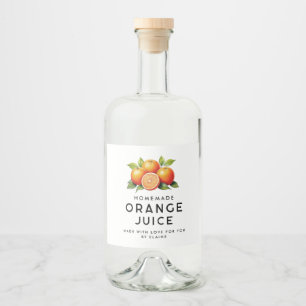 Homemade orange juice with oranges and leaves liquor bottle label