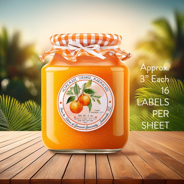 Homemade Orange Marmalade Canning 3 In 16 | Sheet (Tangy Homemade Orange Marmalade Canning Vinyl Waterproof 3" Kiss Cut Stickers | Labels - 16 | Sheet)