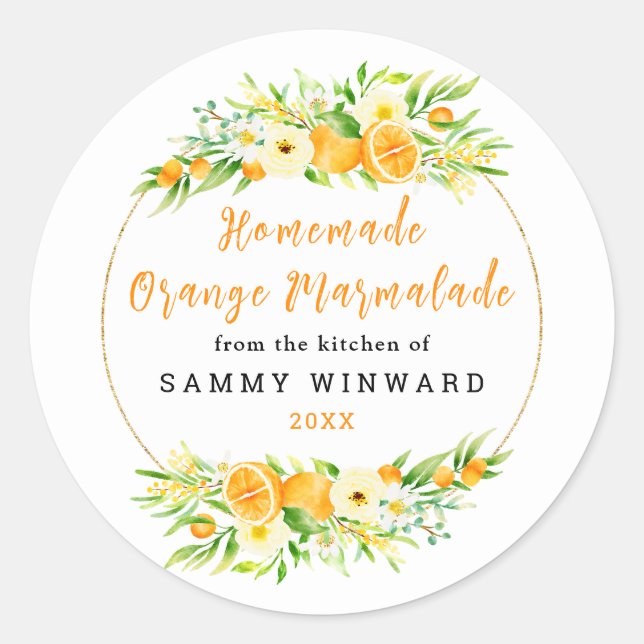 Homemade Orange Marmalade Canning Label (Front)