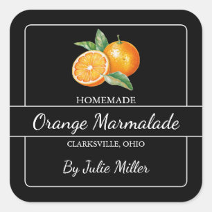 Homemade Orange Marmalade Square Label Black