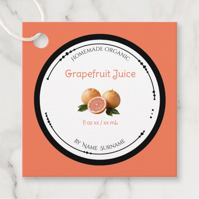 Homemade Organic Grapefruit Juice Label Tag (Front)