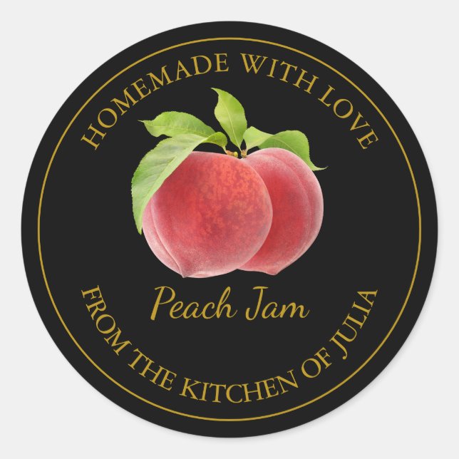 Homemade Peach Jam Label | Black (Front)