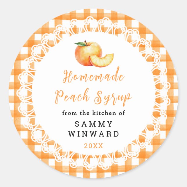 Homemade Peach Syrup Bottle Label (Front)