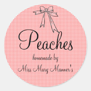 Homemade Peaches Label-Peach Gingham Classic Round Sticker