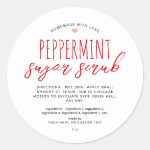 Homemade Peppermint Sugar Scrub Red White Editable Classic Round Sticker