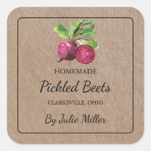 Homemade Pickled Beets Square Kraft Paper Label