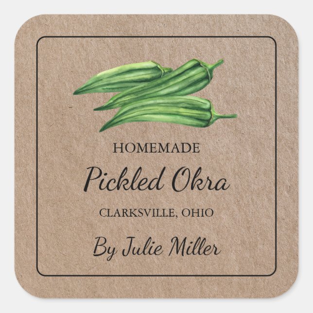 Homemade Pickled Okra Square Kraft Paper Label (Front)