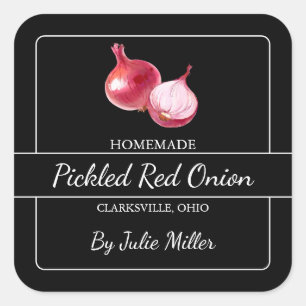 Homemade Pickled Red Onion Square Label Black