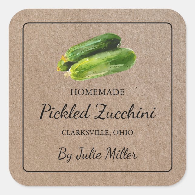 Homemade Pickled Zucchini Square Kraft Paper Label (Front)