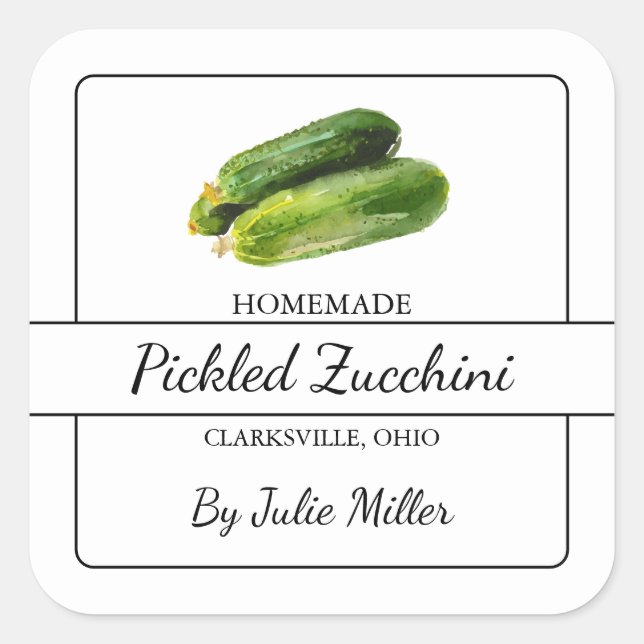 Homemade Pickled Zucchini Square Label (Front)