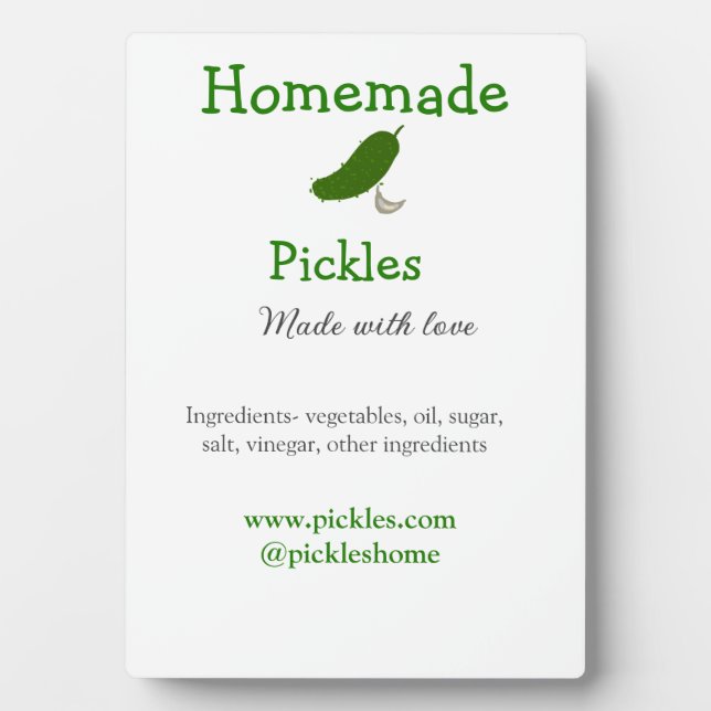 Homemade pickles made with love add text website plaque (Front)