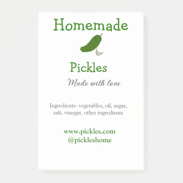 Homemade pickles made with love add text website post-it notes (Front)