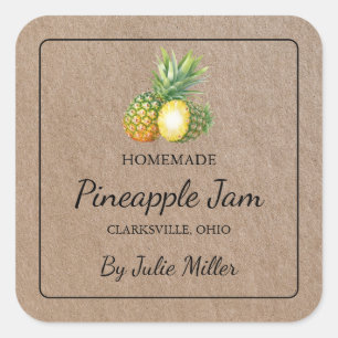 Homemade Pineapple Jam Square Kraft Paper Label