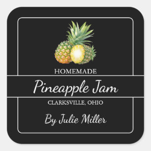 Homemade Pineapple Jam Square Label Black