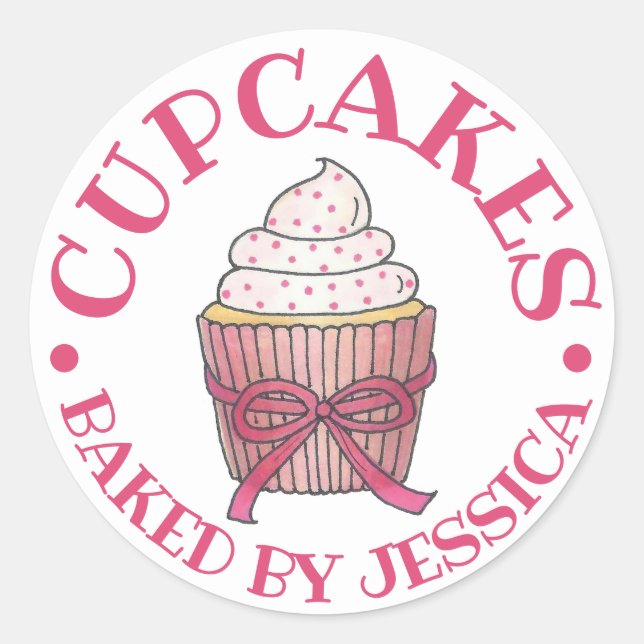 Homemade Pink Cupcake Sprinkles Baked With Love By Classic Round Sticker (Front)