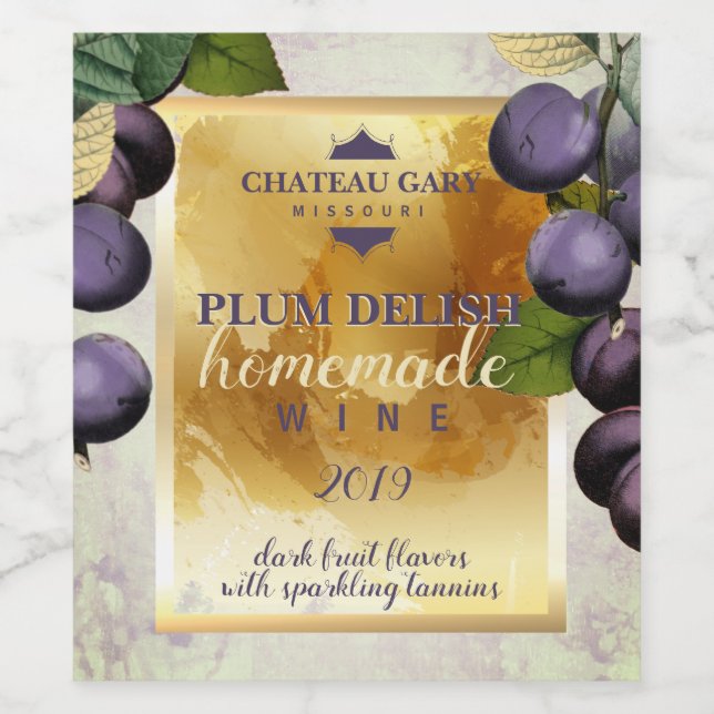 Homemade PLUM faux vineyard personalised wine Wine Label (Single Label)