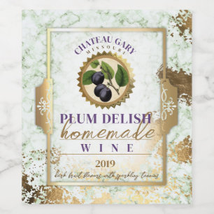 Homemade PLUM wine personalised label faux gold