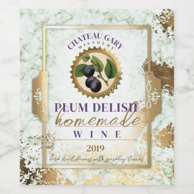 Homemade PLUM wine personalised label faux gold (Single Label)