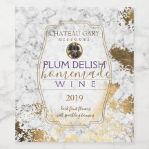 Homemade PLUM wine personalised label faux gold