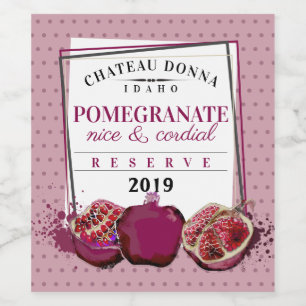Homemade pomegranate cordial wine personalised label