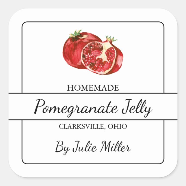Homemade Pomegranate Jelly Square Label (Front)