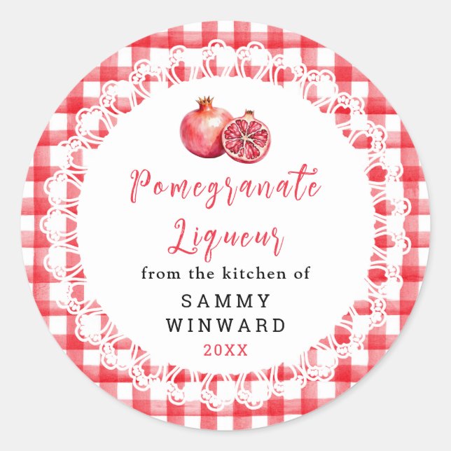 Homemade Pomegranate Liqueur Bottle Label (Front)